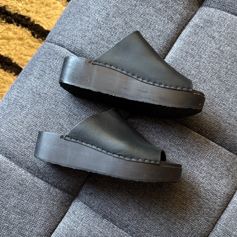 LIKE NEW Bryr Black Leather Platform Slide Mules sz6/36